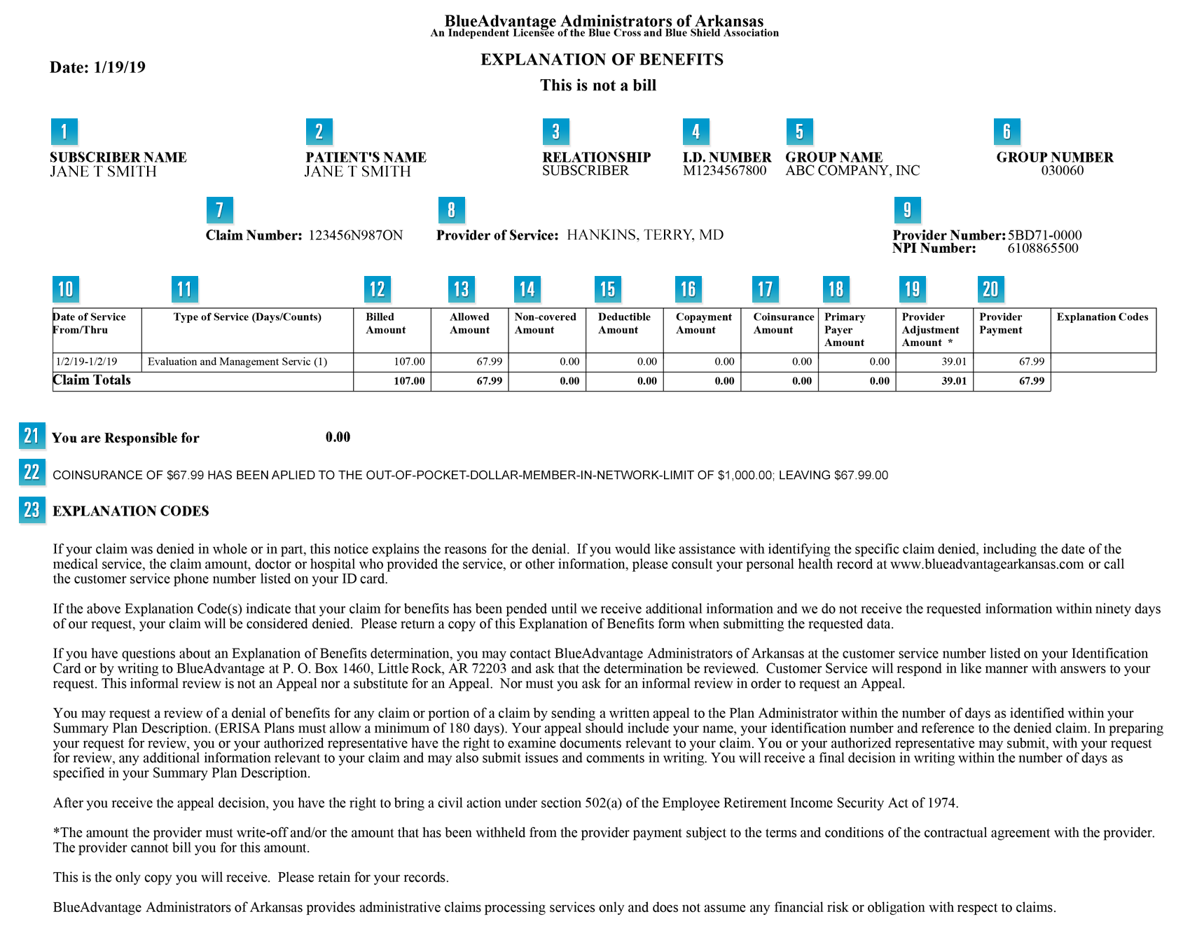 Understanding your EOB - BlueAdvantage Administrators of Arkansas