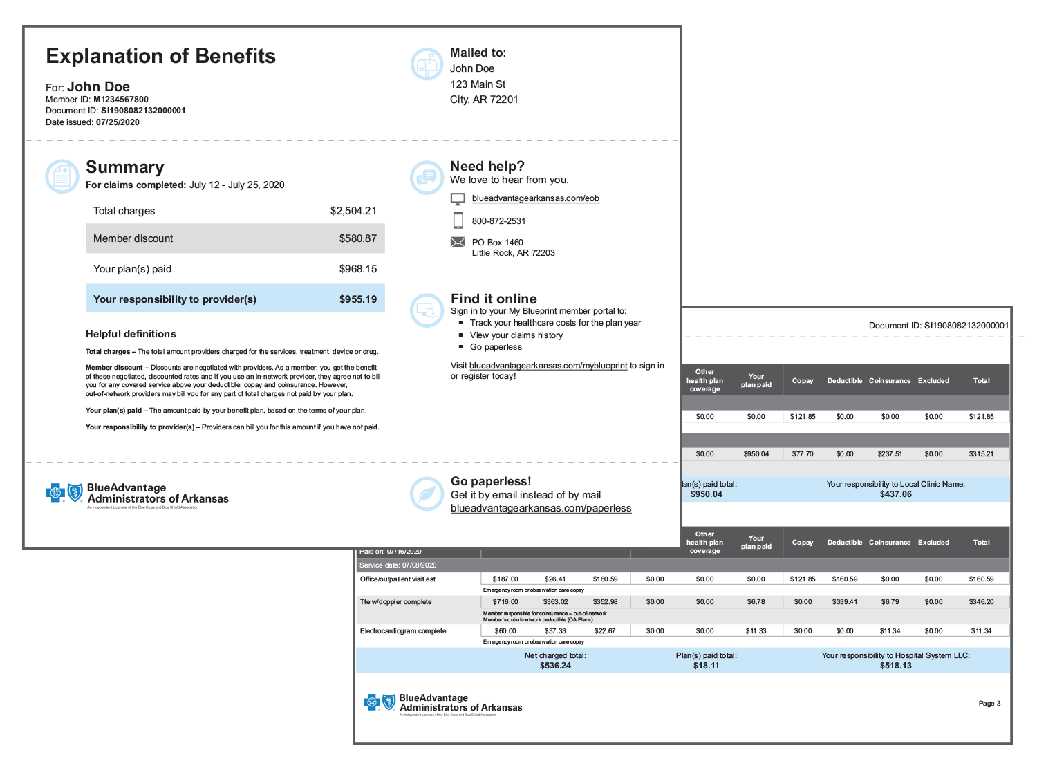 Example of a Blue Advantage EOB